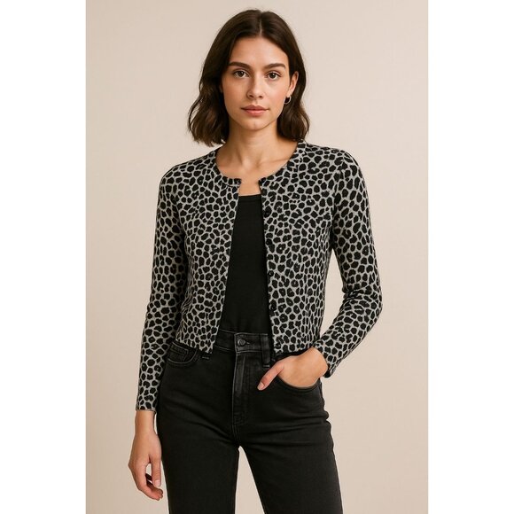 Rafaella  Cardigan L Black White Leopard Print Button Front Retro Y2K Office - Picture 1 of 7